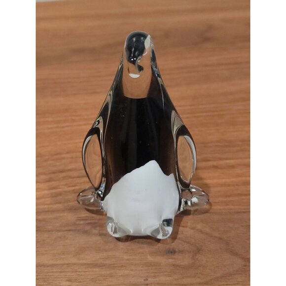 Vintage Glass Penguin Handcrafted Art Sculpture Figurine Clear/Black/White 5" - Picture 2 of 6